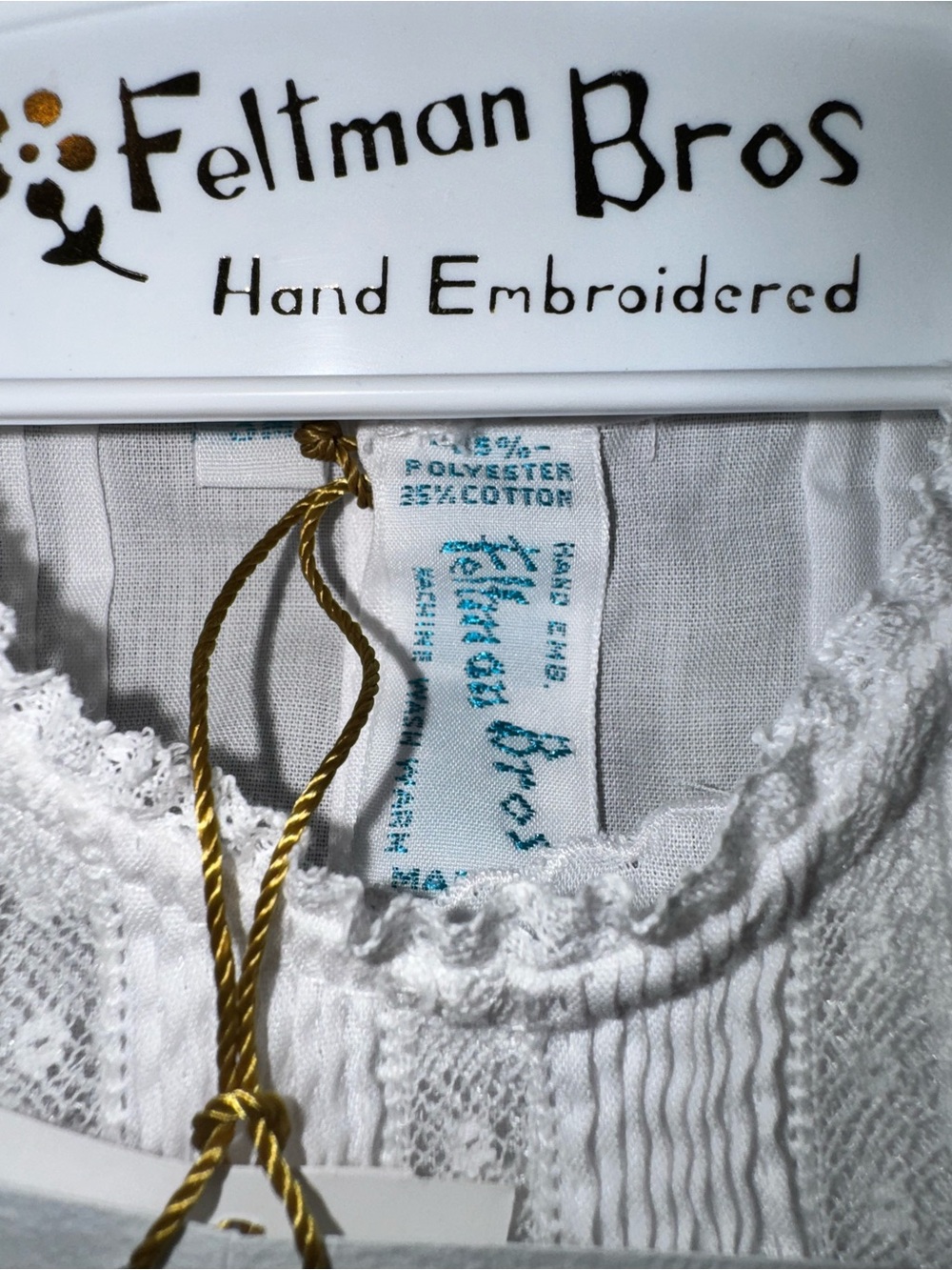 Feltman Brothers Girls size 3 months Hand-Embroidered White Baby Dress NWT - Picture 8 of 8